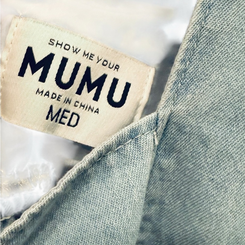 Show Me Your MuMu Sky Blue Denim Puff Sleeve Mini Dress - Picture 3 of 3